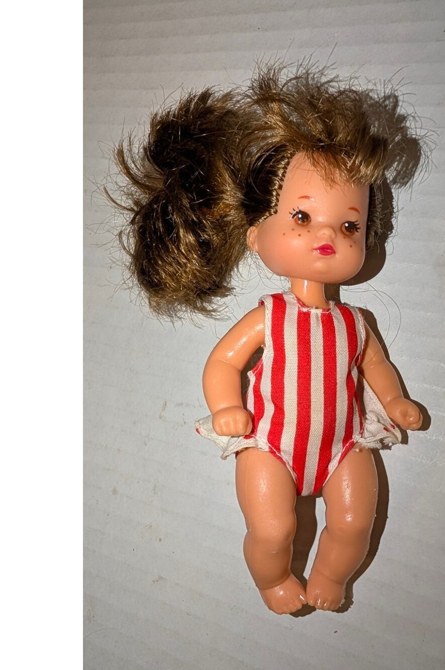 Vintage 1967 Mattel Barbie Heart Family Toddler Doll 4.5" Red White Striped